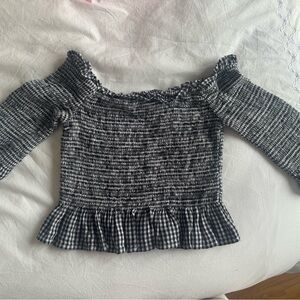 American Eagle Outfitters Black and White Off-Shoulder Blouse